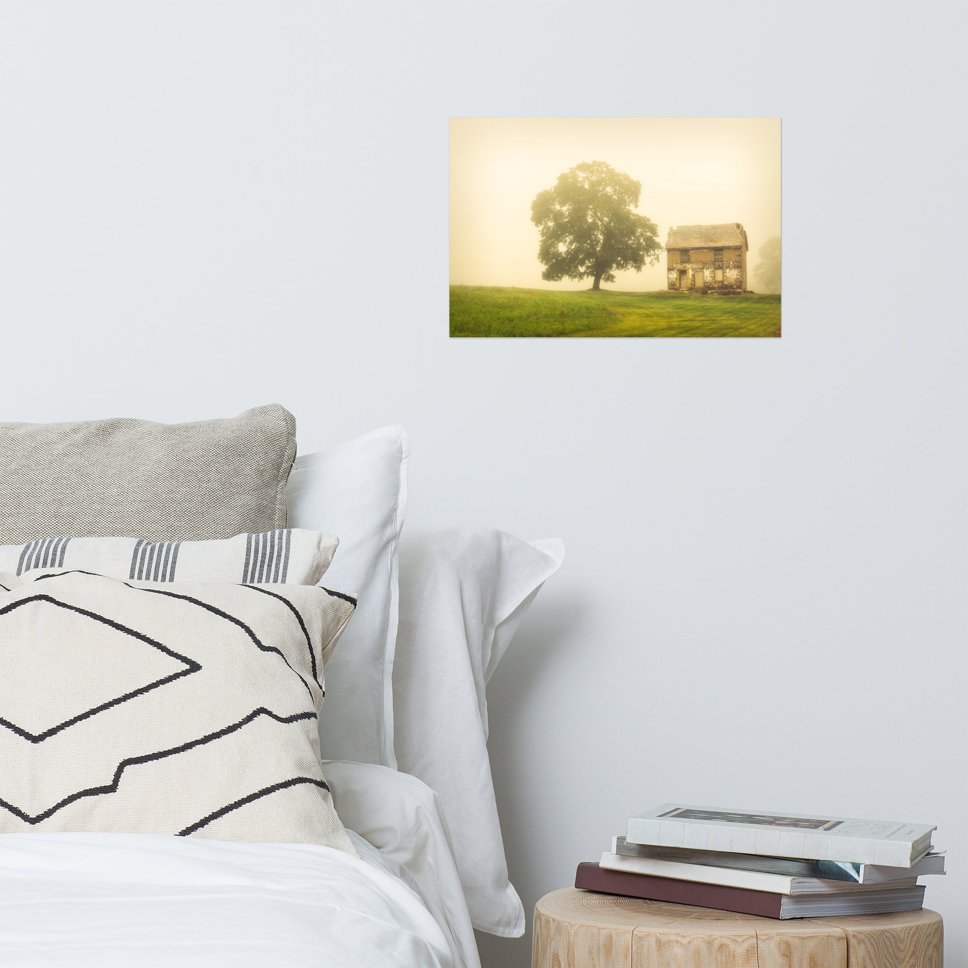 Bedroom Wall Decor Rustic: Old Farmhouse in Foggy Meadow Rustic - Rural / Country Style Landscape / Nature Photograph Loose / Unframed / Frameless / Frameable Wall Art Print - Artwork