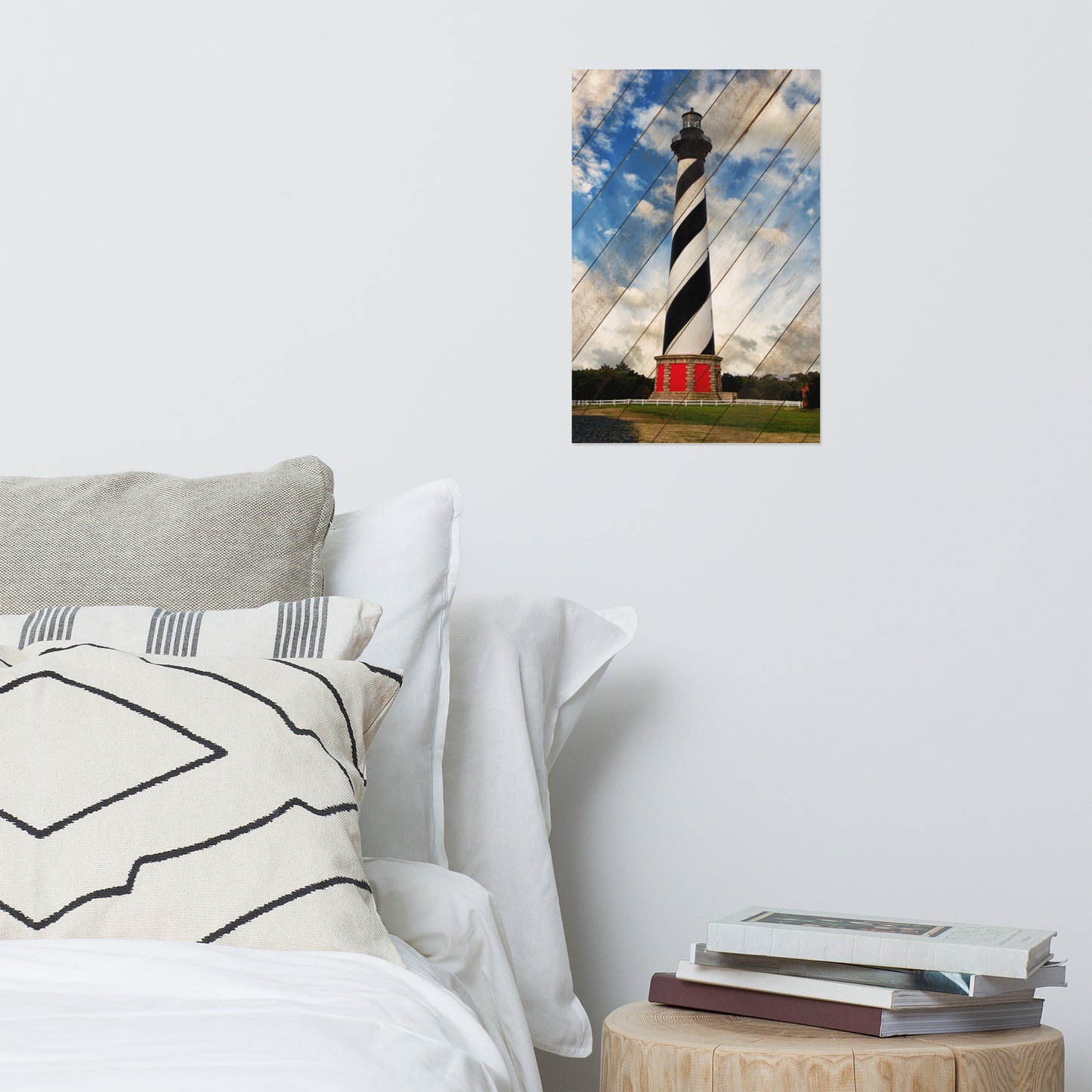 Cape Hatteras Lighthouse Landscape Photo Faux Wood Panels Loose Wall Art Print
