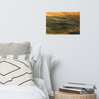Faux Wood Foggy Mountain Layers at Sunset Landscape Photo Loose Wall Art Prints