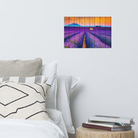 Faux Wood Lavender Fields and Sunset Landscape Photo Loose Wall Art Prints