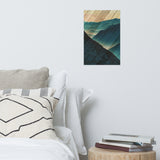 Faux Wood Misty Blue Silhouette Mountain Range Landscape Photo Loose Wall Art Print