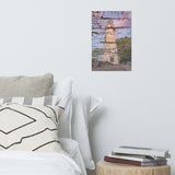 Faux Wood Texture Marblehead Lighthouse at Sunset Landscape Photo Loose Wall Art Print
