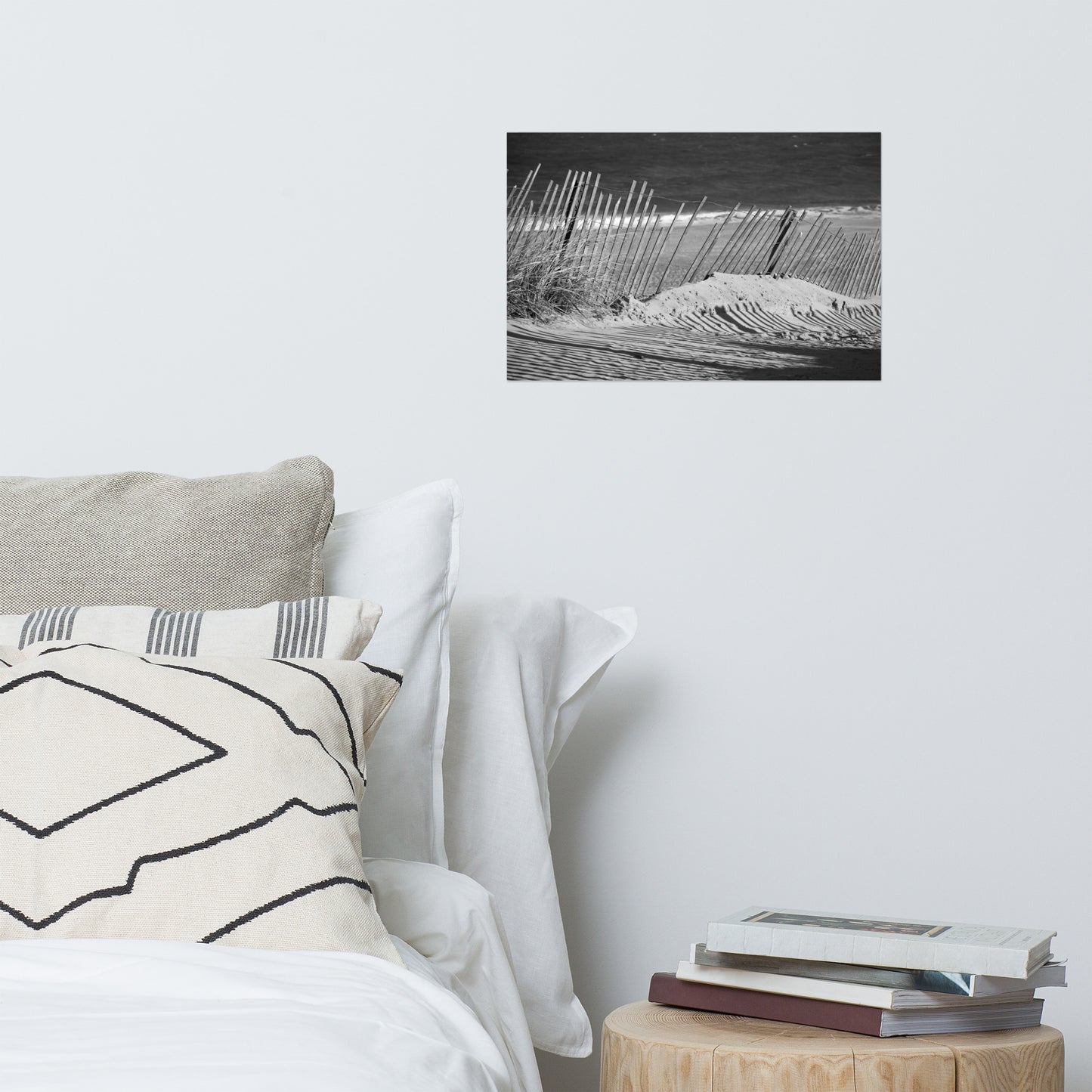 Sandy Beach Fence Black and White Landscape Photo Loose Wall Art Prints