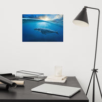 Dreamy Blue Whale Ocean Sunset Glory Rays Loose Wall Art Print