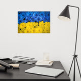 Blue and Yellow Chrysanthemums Nature Photo For Ukraine Refugees Loose Wall Art Print