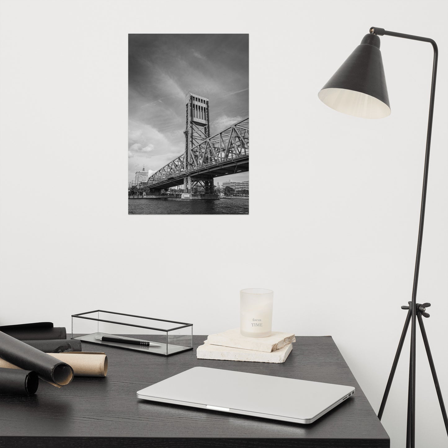 Lift Bridge of Jacksonville Florida Black and White Urban Landscape Photo - Loose Wall Art Print