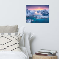 Reine at Winter Sunset Icy Mountain Landscape Photo Loose Wall Art Prints