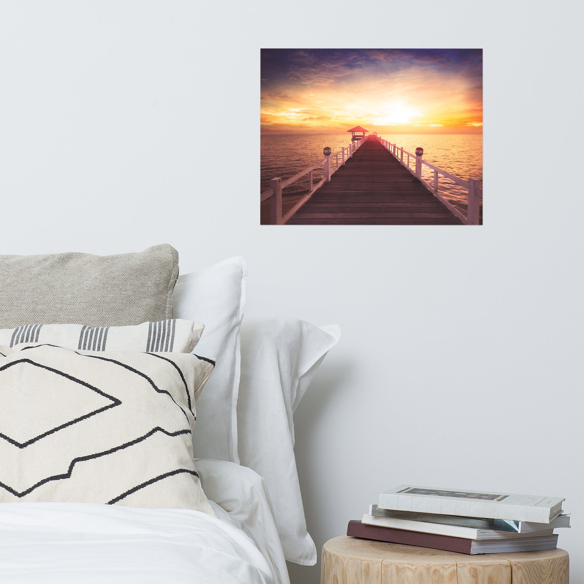 Surreal Wooden Pier at Sunset Landscape Photo Loose Wall Art Prints