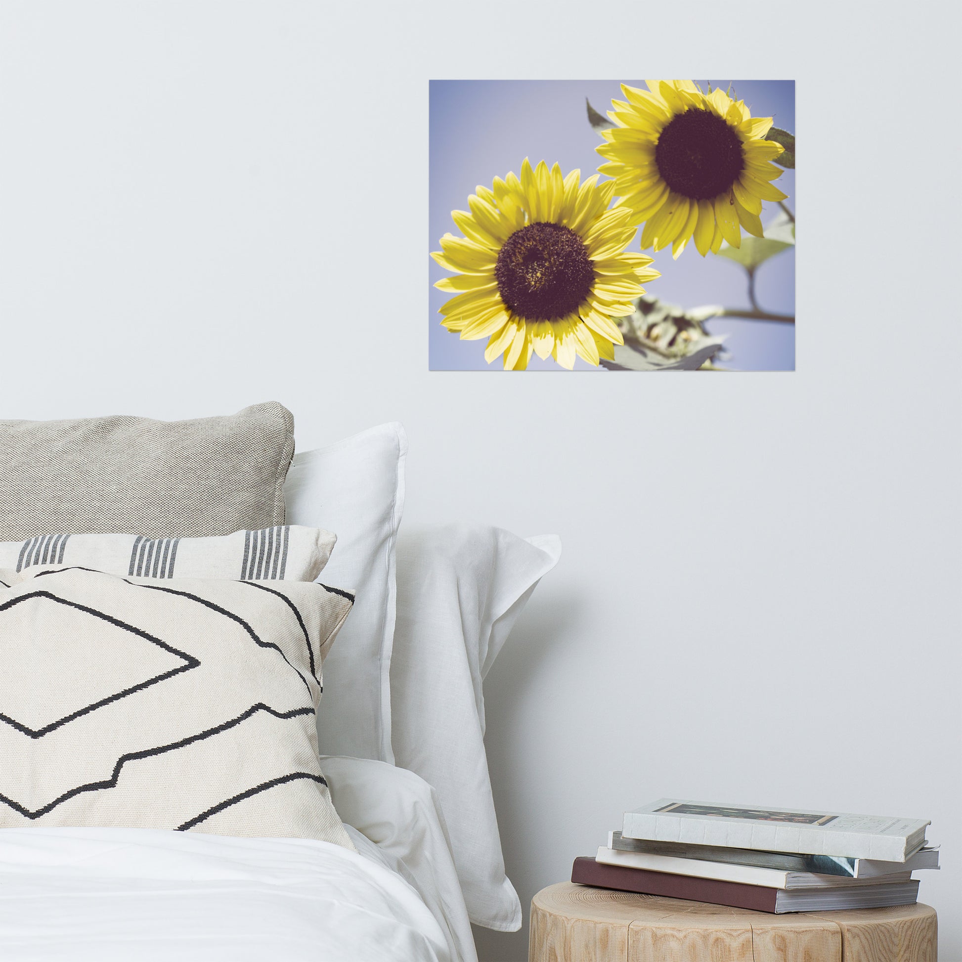 Minimalist Flower Print: Aged Sunflowers Against Sky - Botanical / Floral / Flora / Flowers / Nature Photograph Loose / Unframed / Frameable / Frameless Wall Art Print - Artwork