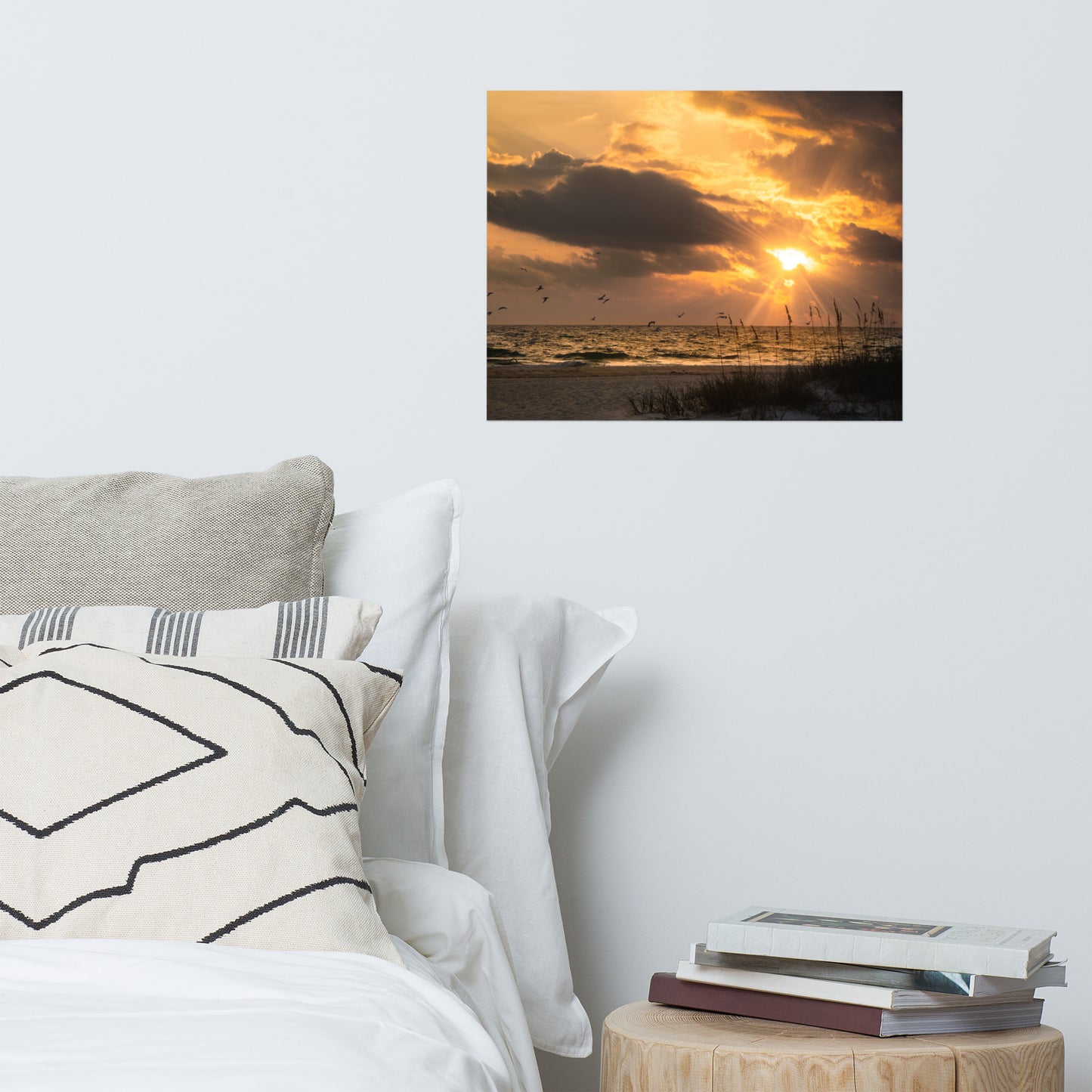 Bachelor Bedroom Art: Anna Maria Island Cloudy Golden Sunset 1 - Beach / Coastal / Seascape Nature / Landscape Photograph Loose / Unframed / Frameless / Frameable Wall Art Print - Artwork