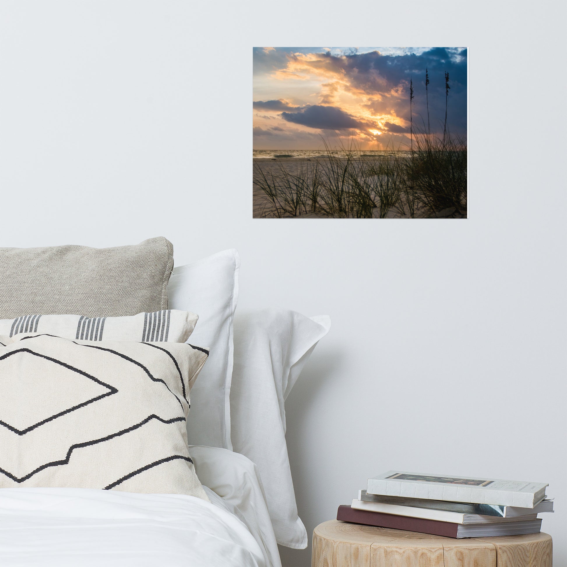 Beach Scene Artwork: Peaceful Cloudy Sunset on Beach - Coastal / Seascape / Nature / Landscape Photograph Loose / Unframed / Frameless / Frameable Wall Art Print - Artwork