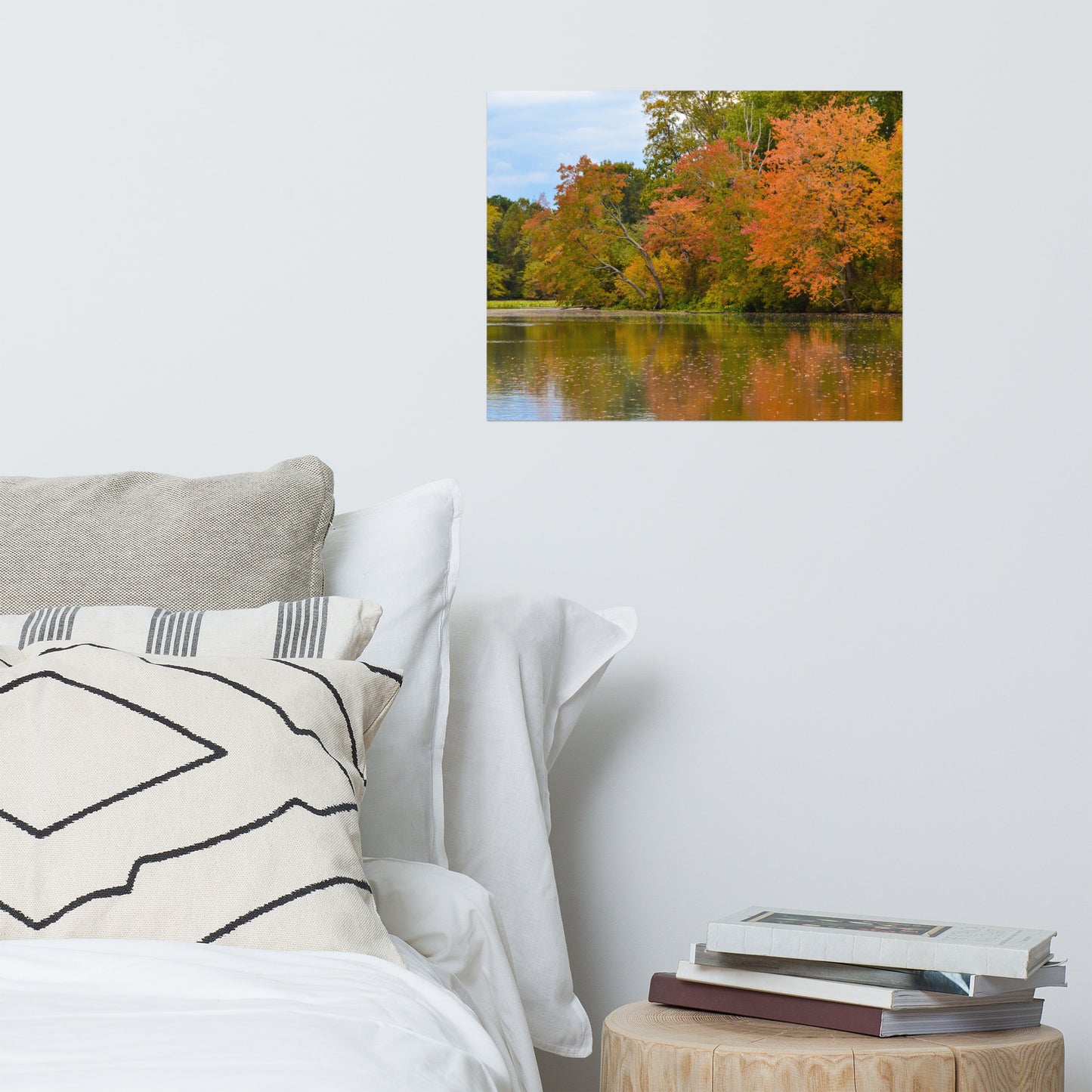 Art Above Bedside Tables: Colorful Trees in Fall Color Edge of Pond - Rural / Country Style Landscape / Nature Loose / Unframed / Frameless / Frameable Photograph Wall Art Print - Artwork