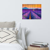 Faux Wood Lavender Fields and Sunset Landscape Photo Loose Wall Art Prints