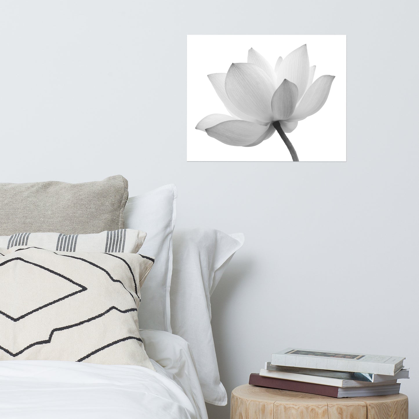 Lotus Flower Black and White Floral Nature Photo Loose Flower Wall Art Print