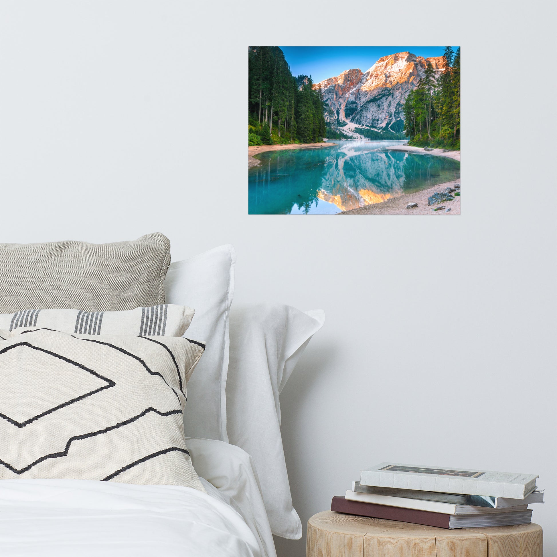 Rustic Log Cabin Wall Decor: Misty Lake and Snow-cap Mountain Reflections - Rural / Country Style / Rustic / Landscape / Nature Photograph Loose / Unframed Frameless / Frameable Wall Art Print - Artwork