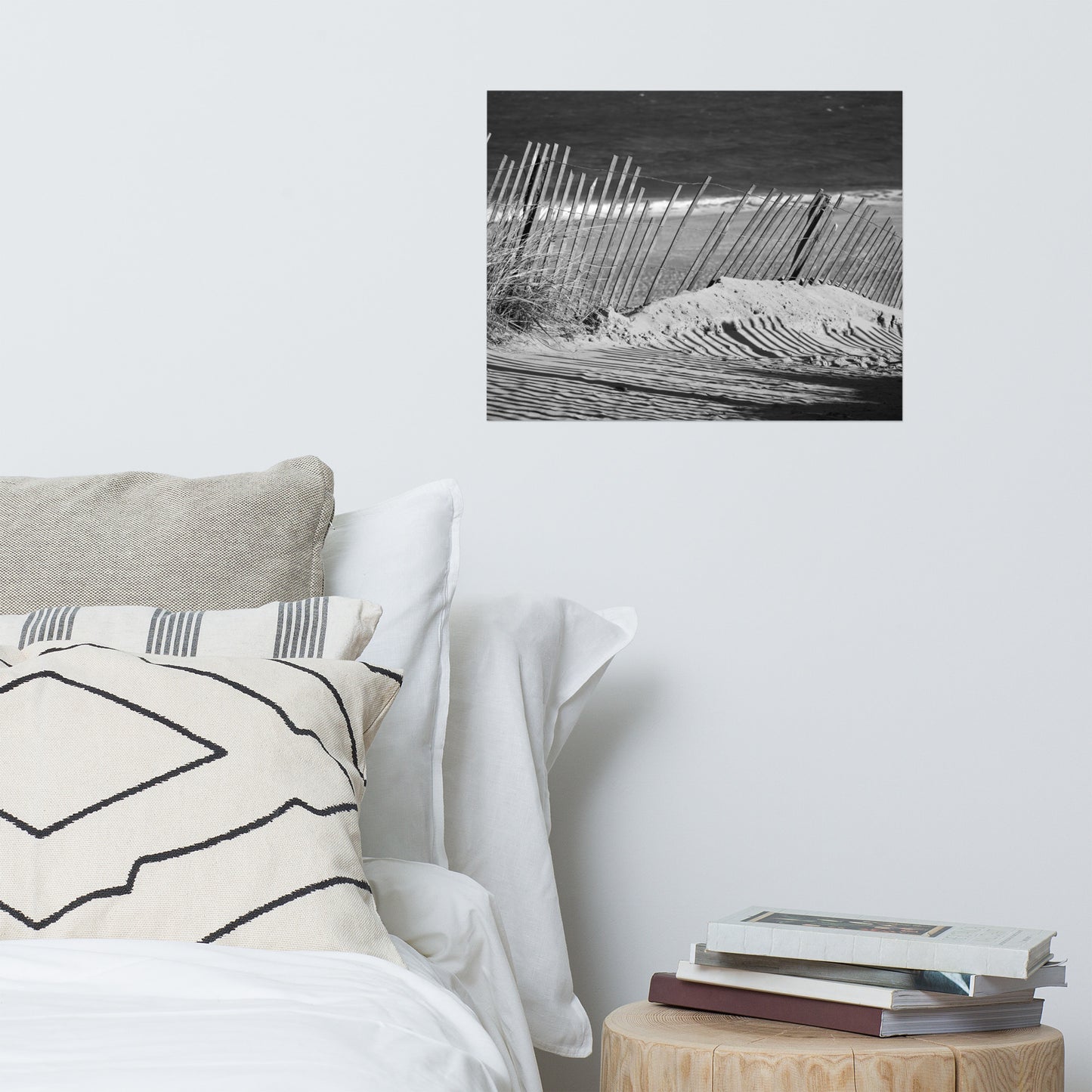 Sandy Beach Fence Black and White Landscape Photo Loose Wall Art Prints