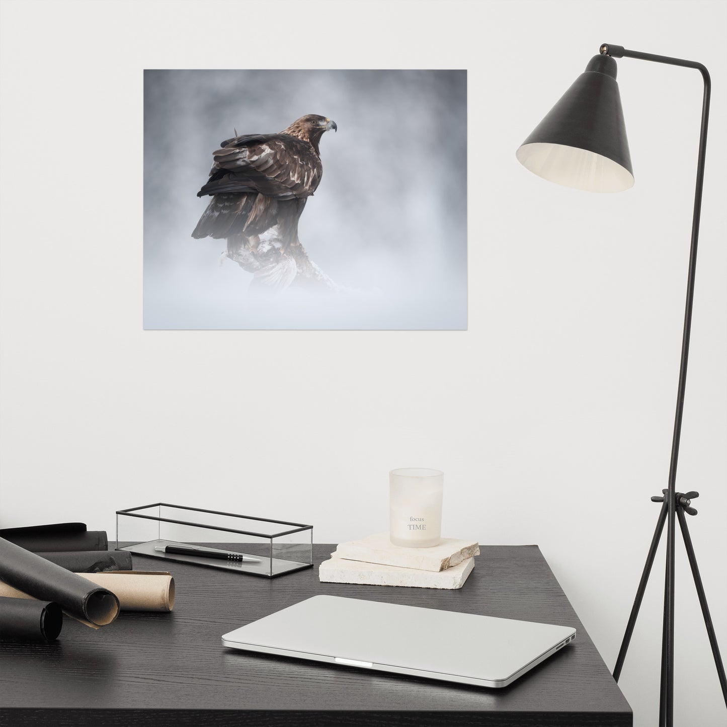 The Victor - Golden Eagle In The Mist Rustic Farmhouse Style Wildlife Photograph Loose Wall Art Print