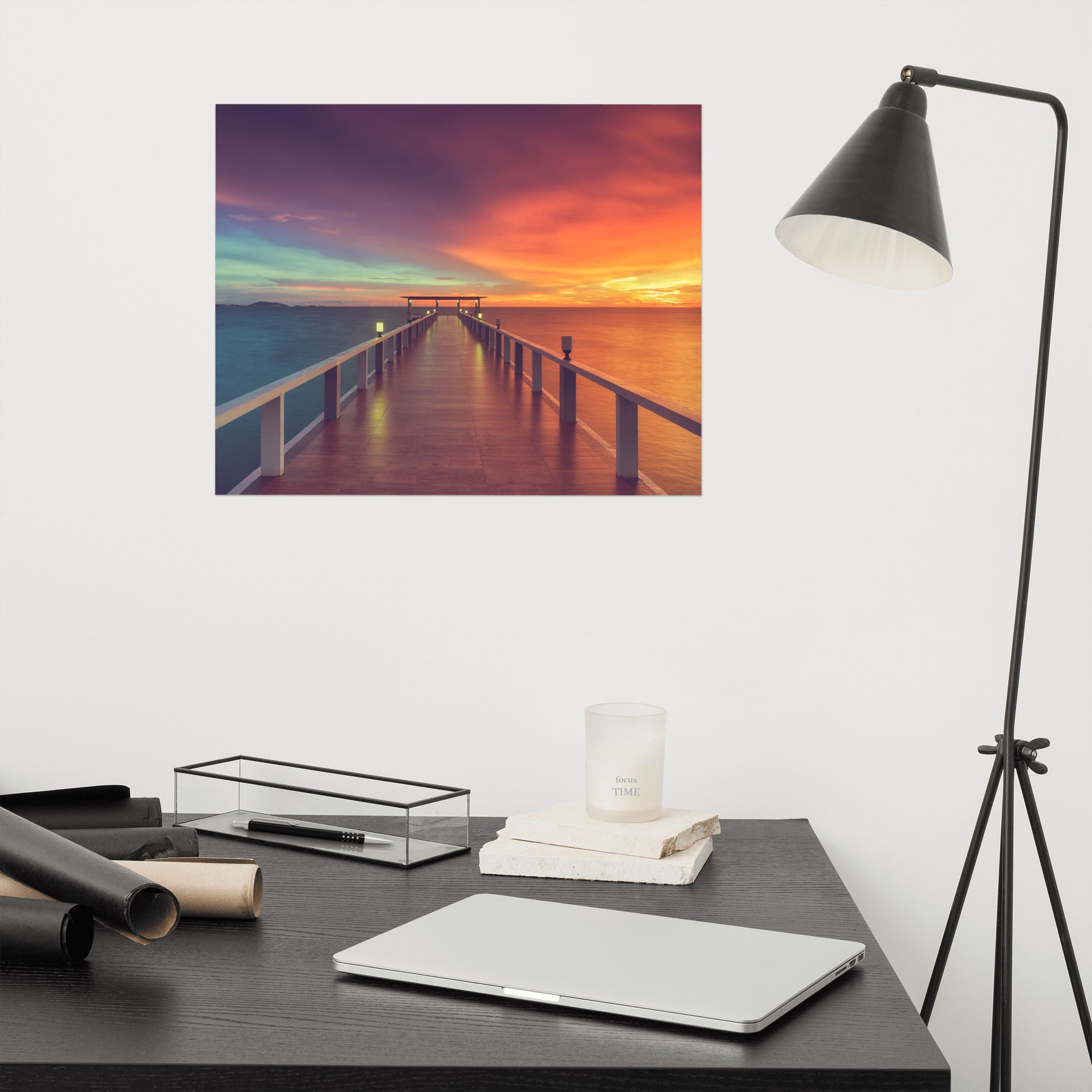 Modern Office Artwork: Surreal Wooden Pier At Sunset with Intrigued Effect Landscape Photo Loose Wall Art Prints