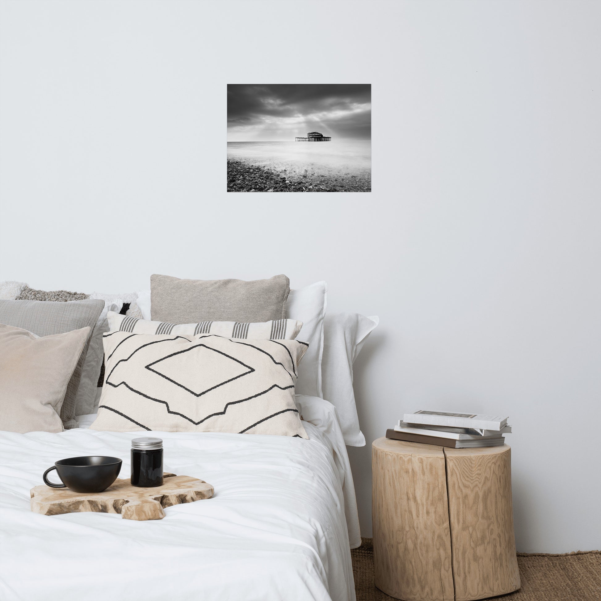 Beach Posters For Room: Abandoned West Pier Coastal Seascape Black and White Landscape Photo Loose Wall Art Prints