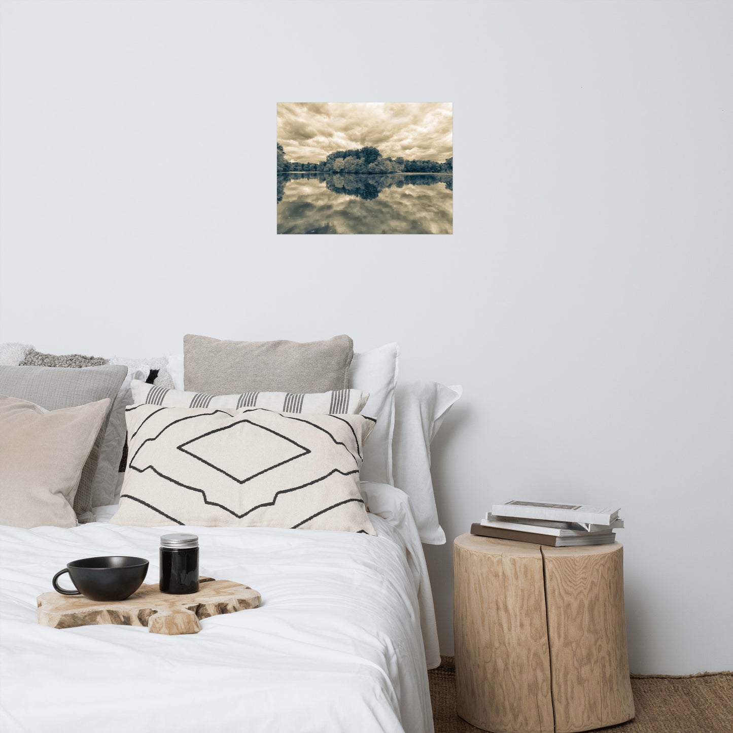 Unique Bedroom Wall Decor: Fall Trees on Edge of Pond With Stormy Sky Split Tone - Rural / Country Style Landscape / Nature Loose / Unframed / Frameless / Frameable Photograph Wall Art Print - Artwork