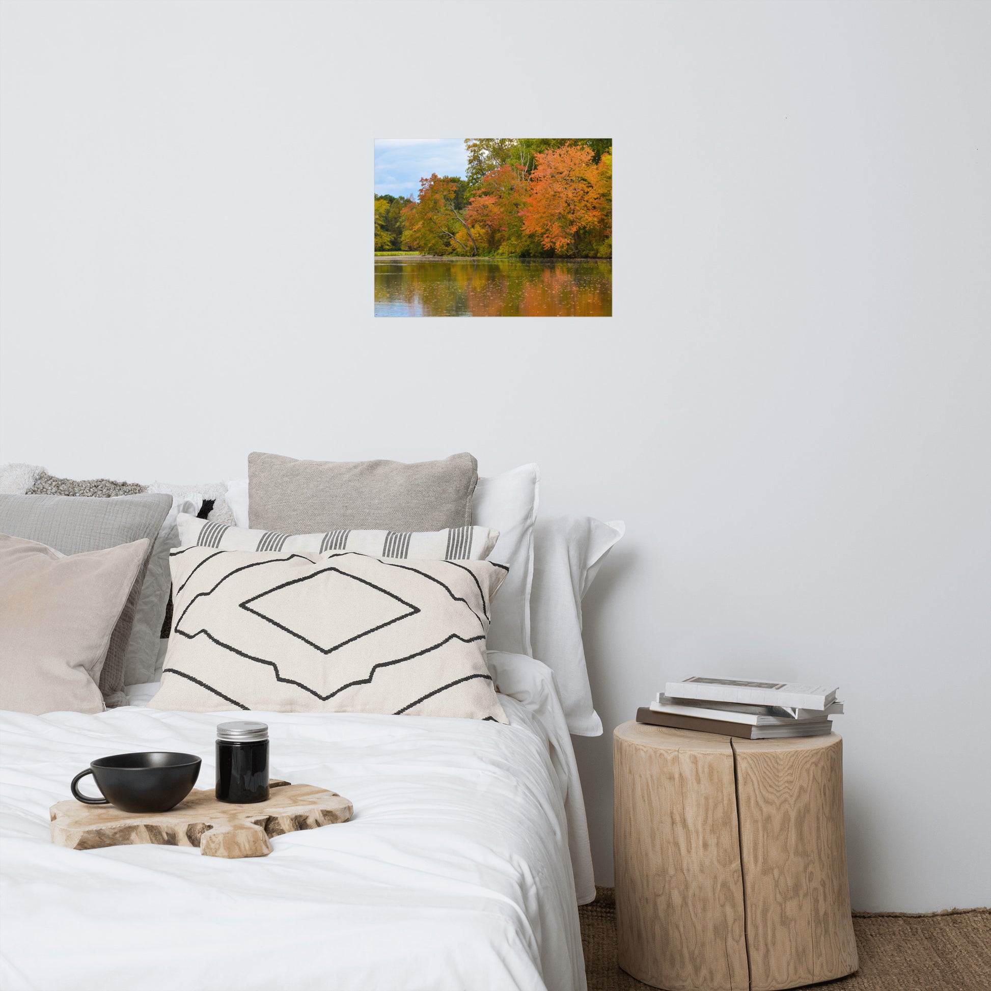 Art Above Dresser: Colorful Trees in Fall Color Edge of Pond - Rural / Country Style Landscape / Nature Loose / Unframed / Frameless / Frameable Photograph Wall Art Print - Artwork