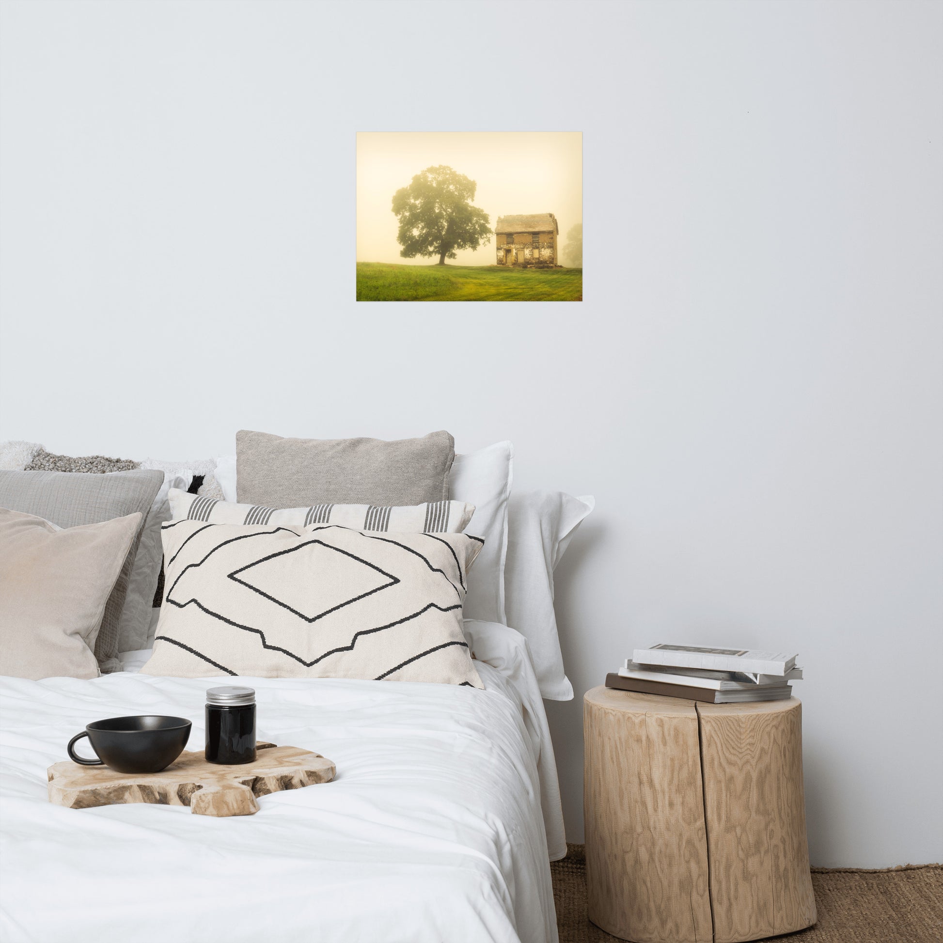 Country Bedroom Wall Decor: Old Farmhouse in Foggy Meadow Rustic - Rural / Country Style Landscape / Nature Photograph Loose / Unframed / Frameless / Frameable Wall Art Print - Artwork
