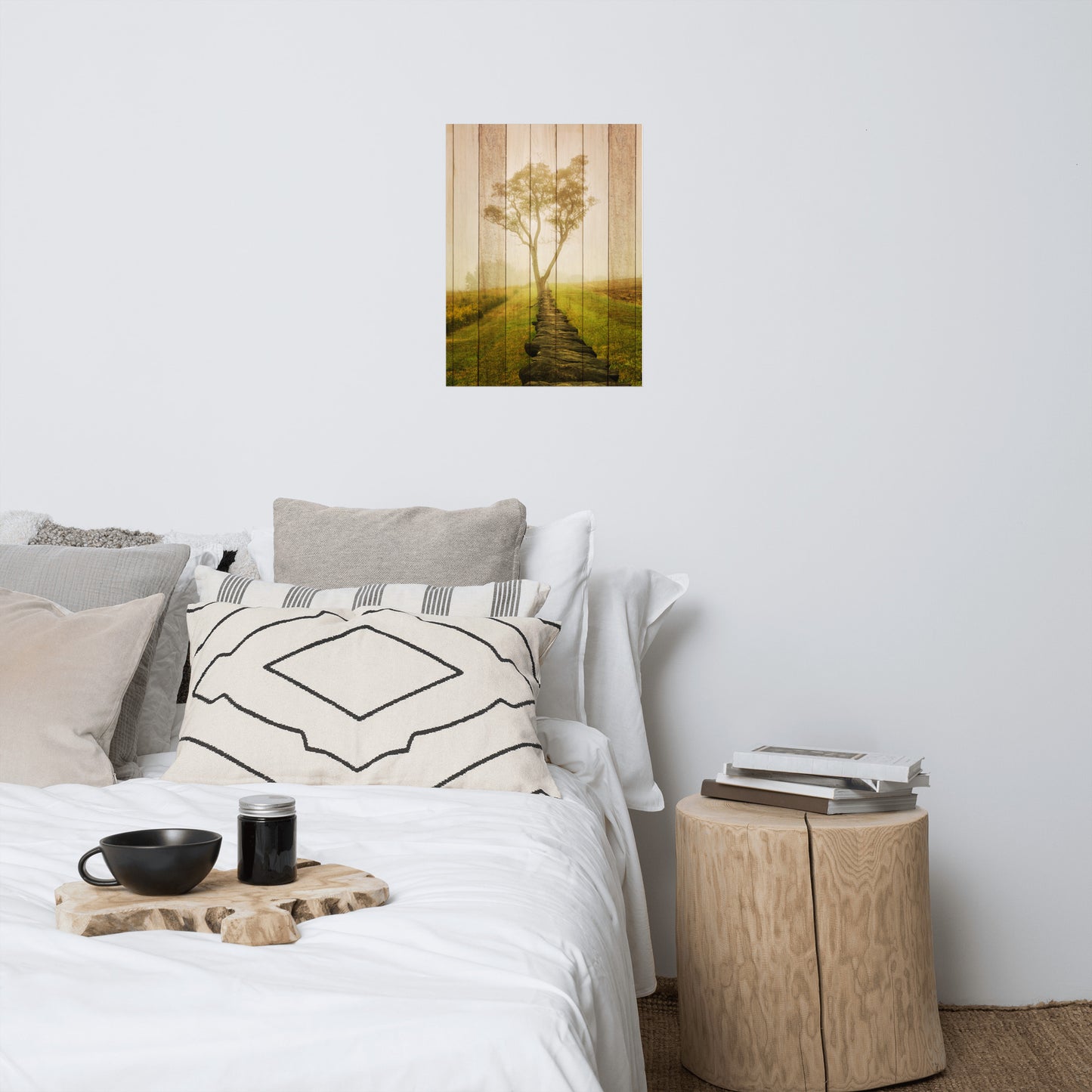 Faux Wood Calming Morning Landscape Photo Loose Wall Art Print