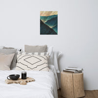 Faux Wood Misty Blue Silhouette Mountain Range Landscape Photo Loose Wall Art Print