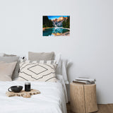 Faux Wood Misty Lake & Snowcap Mountain Reflections Loose Wall Art Prints