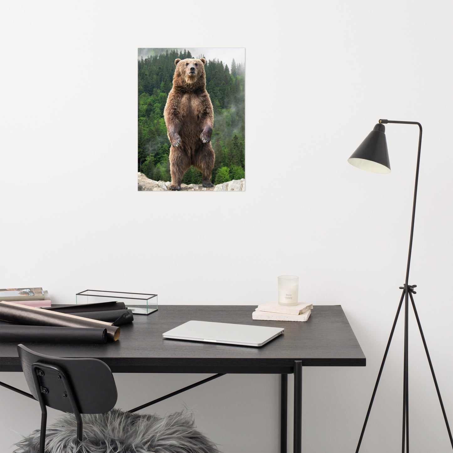 Big Standing Brown Bear on Mountain Top Loose Wall Art Print