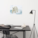 Giant White Polar Bear Walking On Icy Lake Loose Wall Art Print