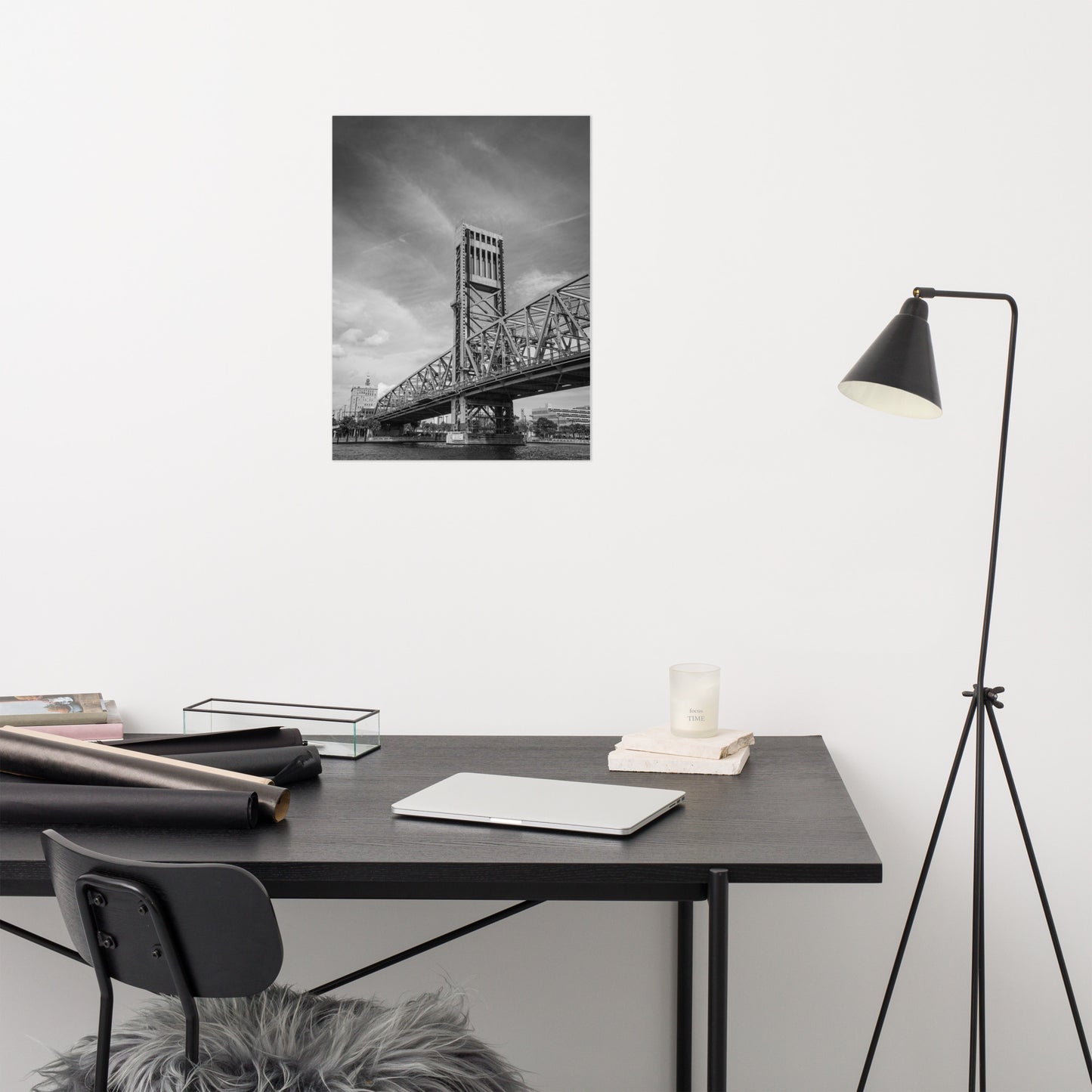 Lift Bridge of Jacksonville Florida Black and White Urban Landscape Photo - Loose Wall Art Print