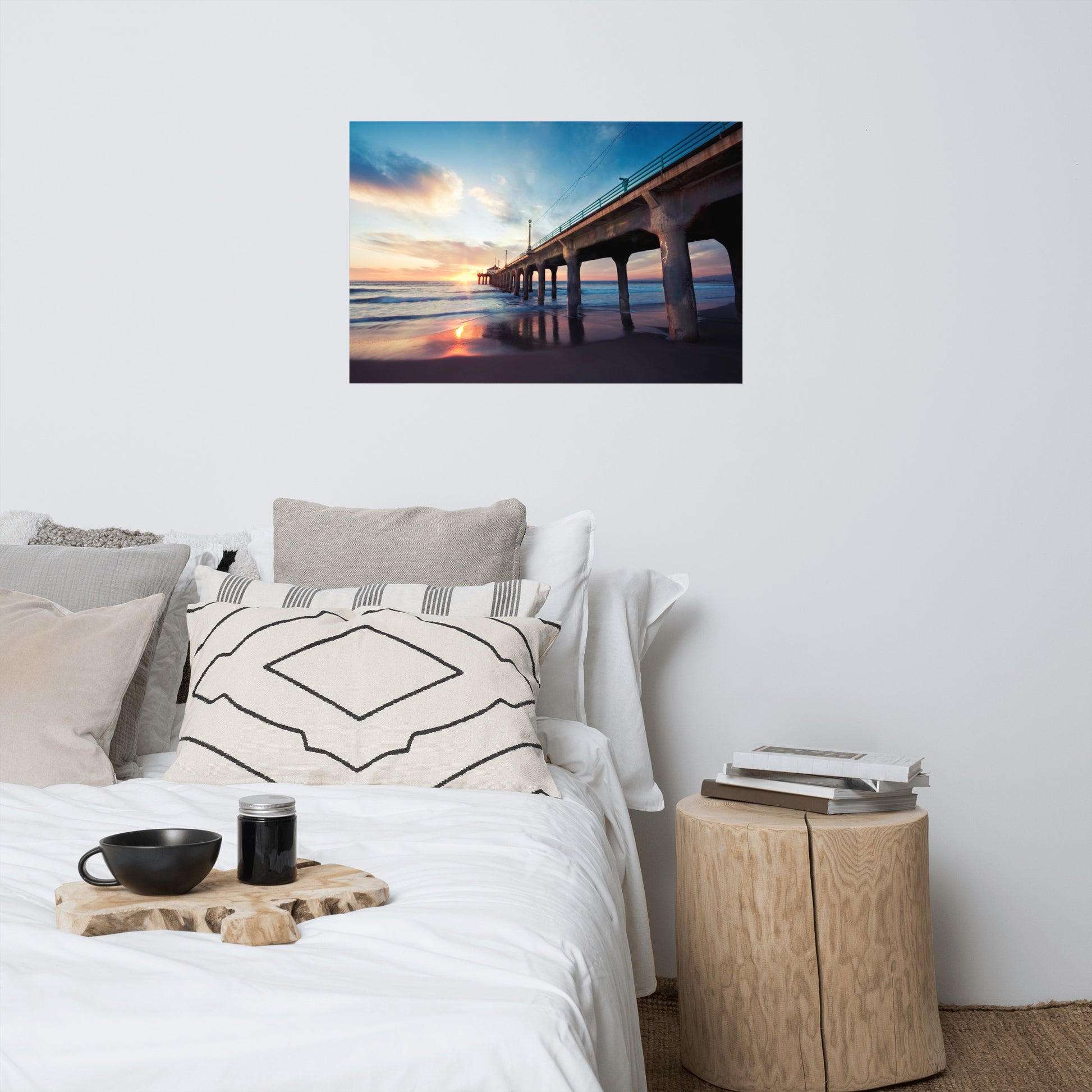 Tranquil Manhattan Beach Pier at Sunset Coastal Landscape Photo Loose Wall Art Prints
