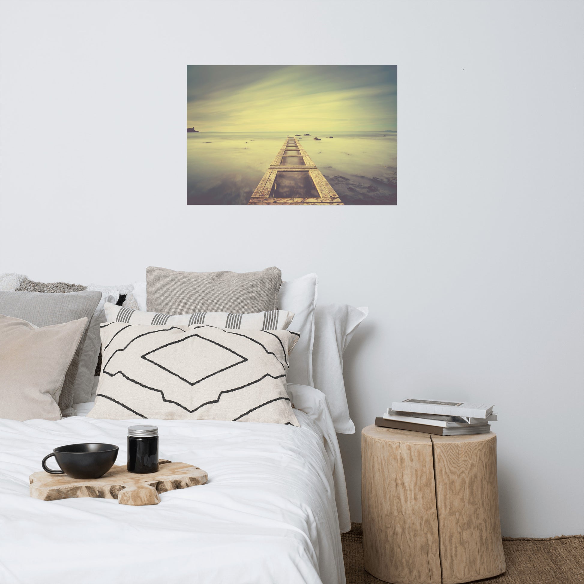 Moody Ocean and Sky Wooden Pier Landscape Photo Loose Wall Art Prints Intrigued Trance Effects