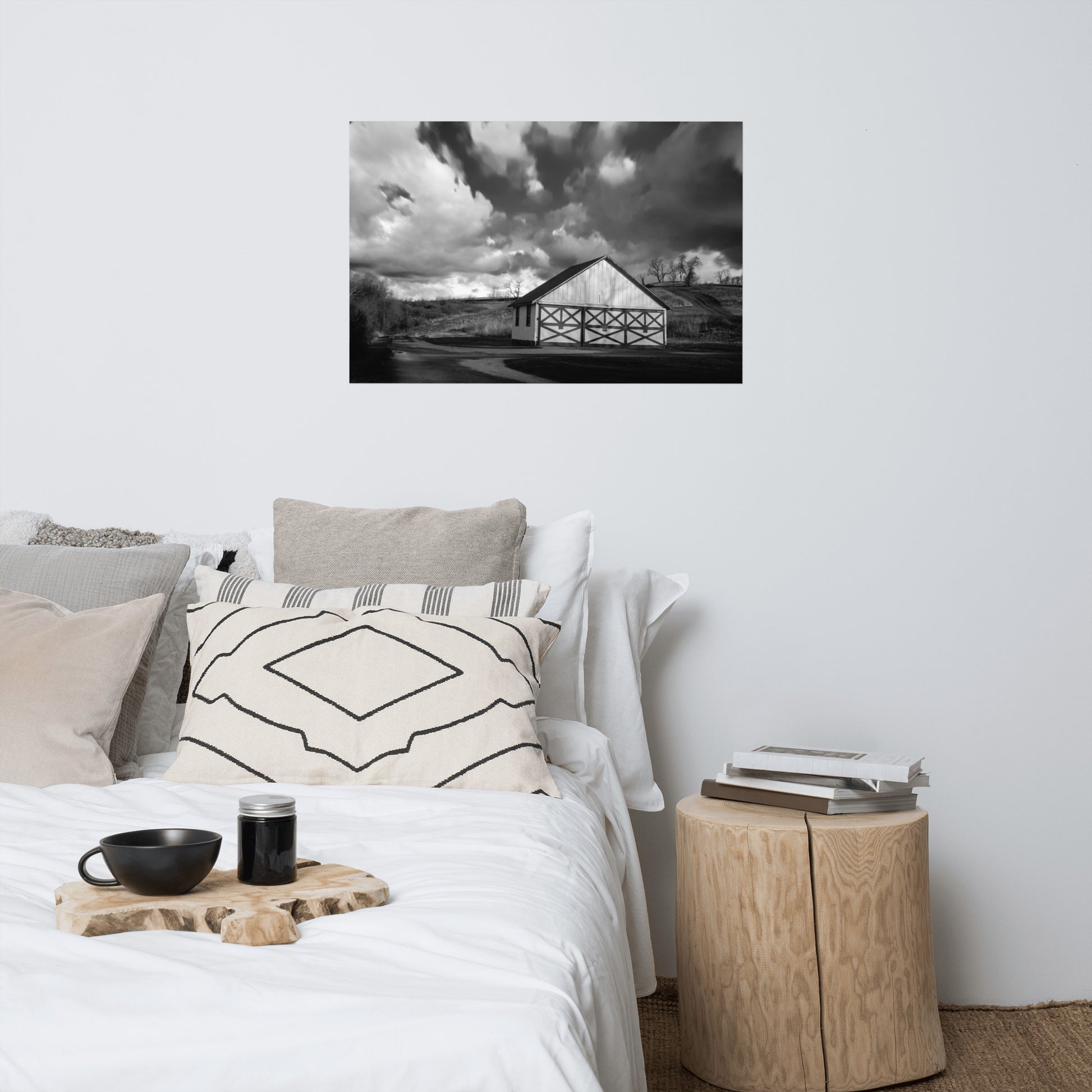 Master Bedroom Wall Decor Farmhouse: Aging Barn in the Morning Sun Black and White - Rural / Country Style Landscape / Nature Photograph Loose / Unframed / Frameless / Frameable Wall Art Print - Artwork