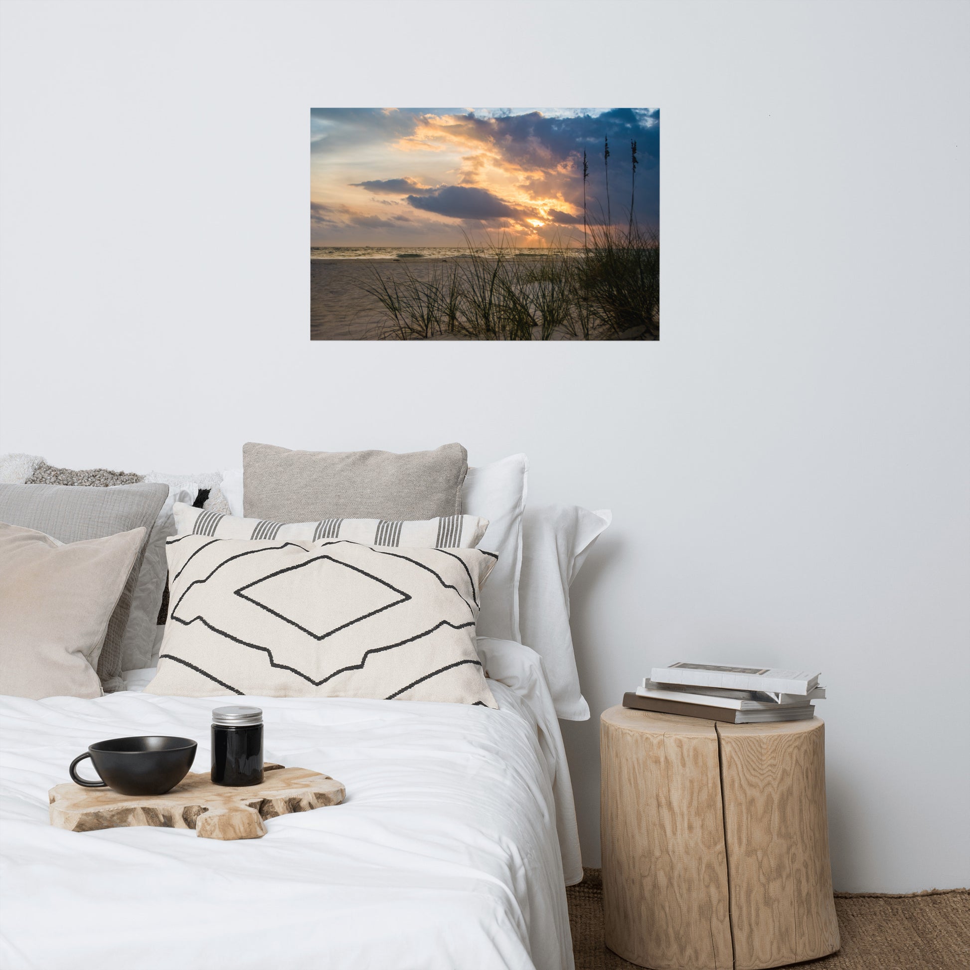 Neutral Beach Wall Art: Peaceful Cloudy Sunset on Beach - Coastal / Seascape / Nature / Landscape Photograph Loose / Unframed / Frameless / Frameable Wall Art Print - Artwork