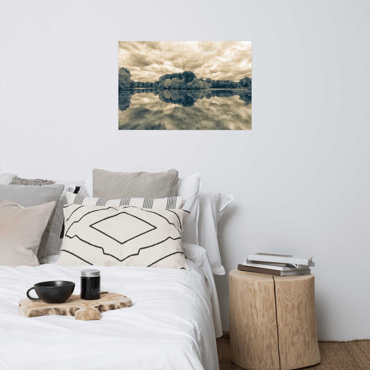 Unique Wall Art For Bedroom: Fall Trees on Edge of Pond With Stormy Sky Split Tone - Rural / Country Style Landscape / Nature Loose / Unframed / Frameless / Frameable Photograph Wall Art Print - Artwork