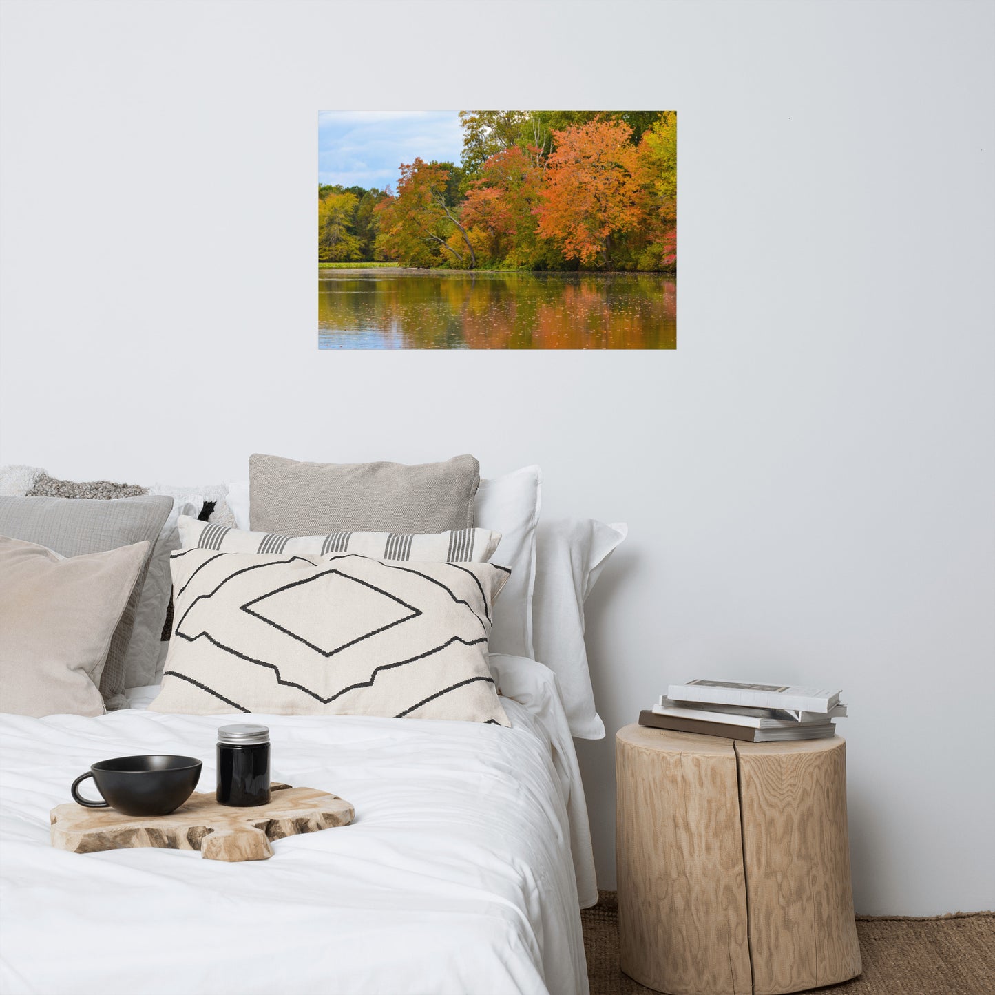 Art Above Headboard: Colorful Trees in Fall Color Edge of Pond - Rural / Country Style Landscape / Nature Loose / Unframed / Frameless / Frameable Photograph Wall Art Print - Artwork