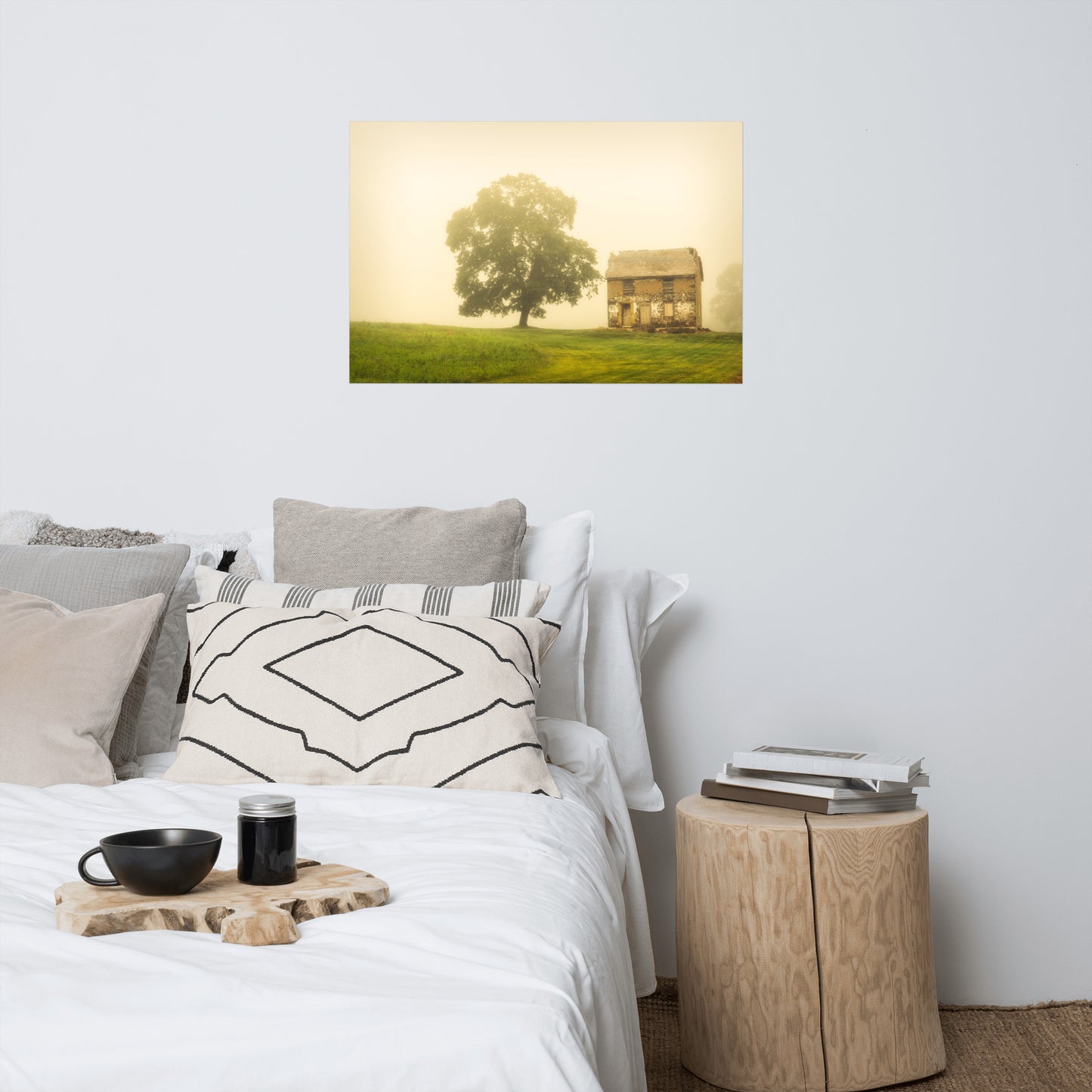 Country Wall Art For Bedroom: Old Farmhouse in Foggy Meadow Rustic - Rural / Country Style Landscape / Nature Photograph Loose / Unframed / Frameless / Frameable Wall Art Print - Artwork