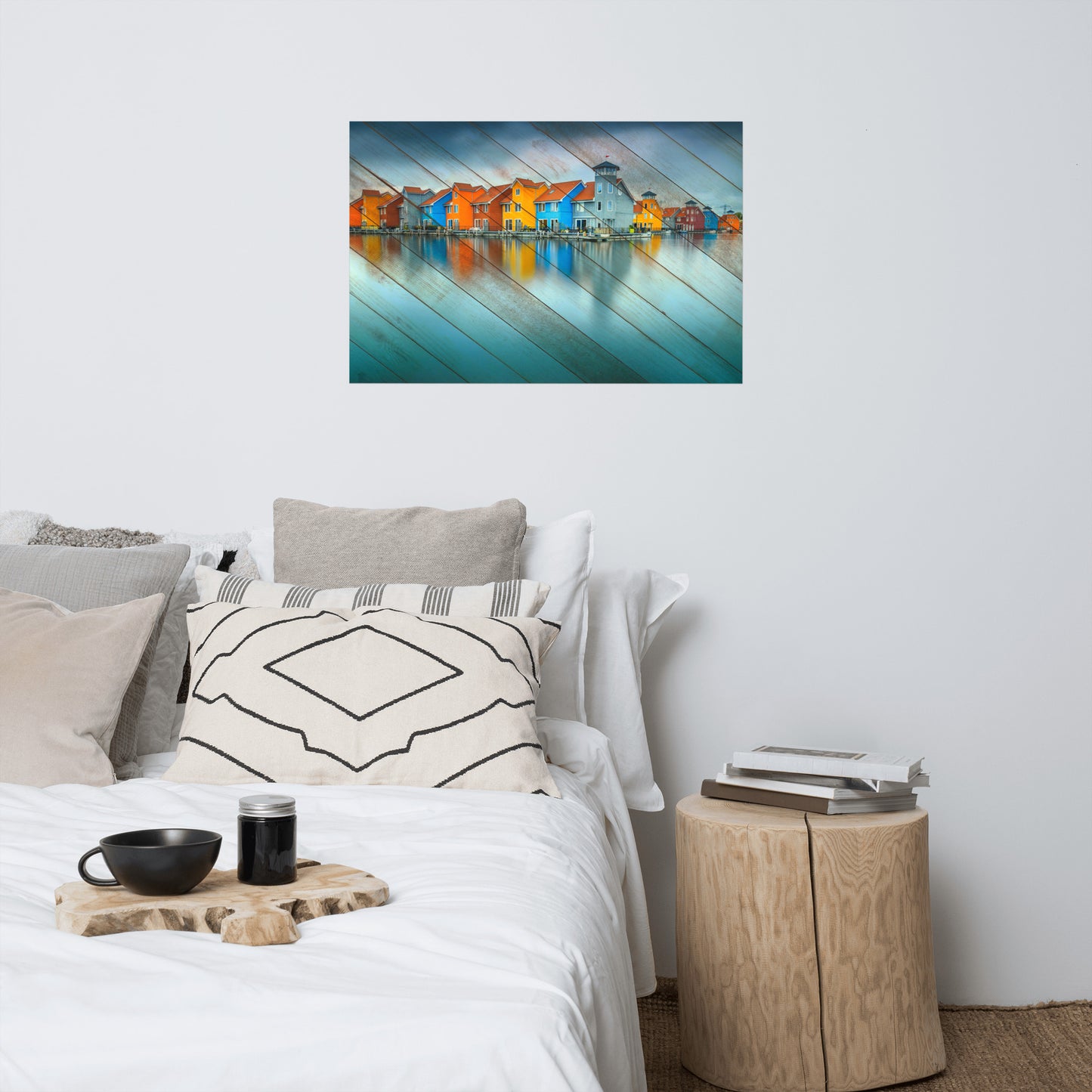 Faux Wood Blue Morning at Waters Edge Landscape Photo Loose Wall Art Prints