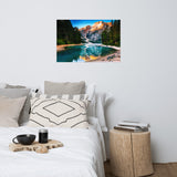 Faux Wood Misty Lake & Snowcap Mountain Reflections Loose Wall Art Prints