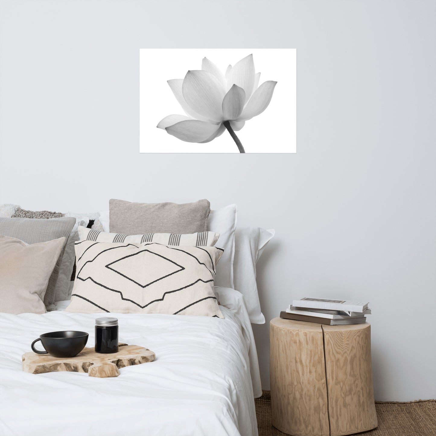 Lotus Flower Black and White Floral Nature Photo Loose Flower Wall Art Print