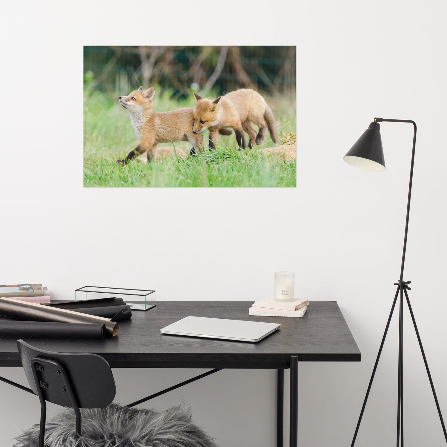 Pastel Nursery Prints: Playful Red Fox Pups In Field Animal / Wildlife Photograph Loose / Unframed / Frameless / Frameable Wall Art Prints