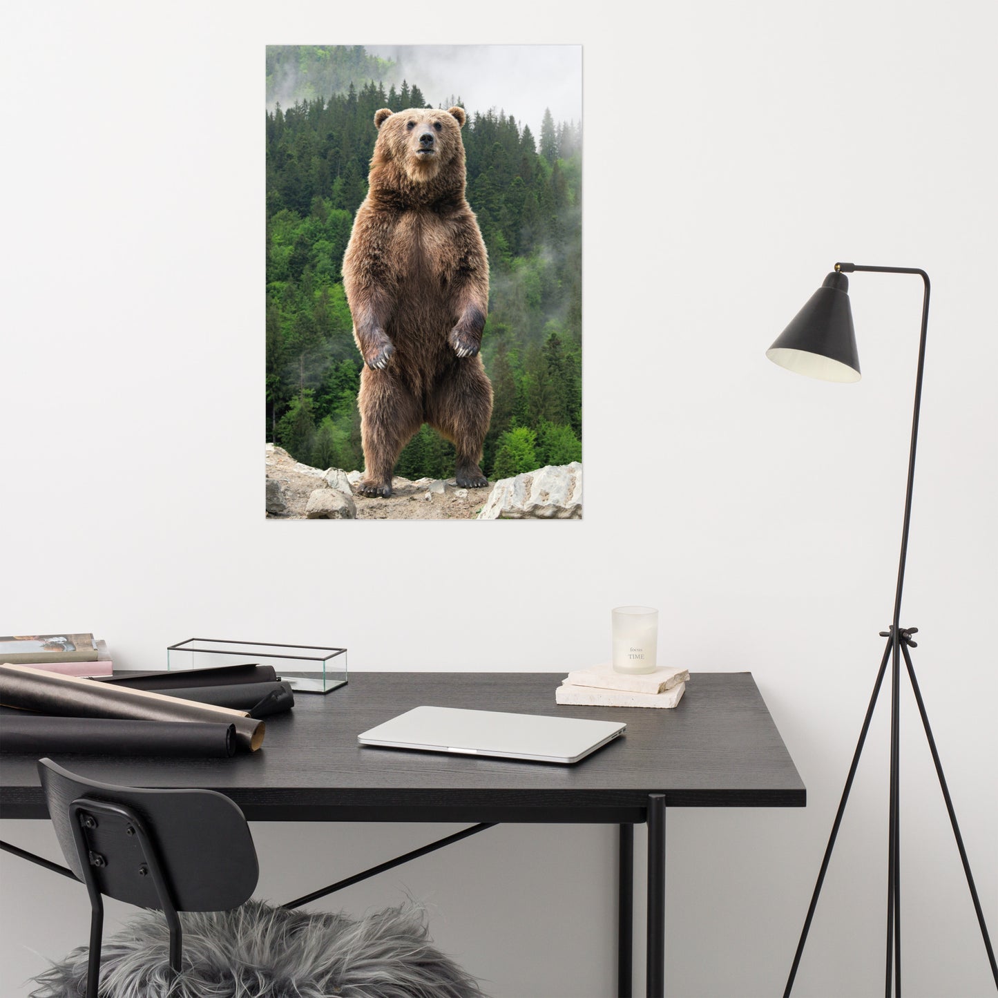 Big Standing Brown Bear on Mountain Top Loose Wall Art Print