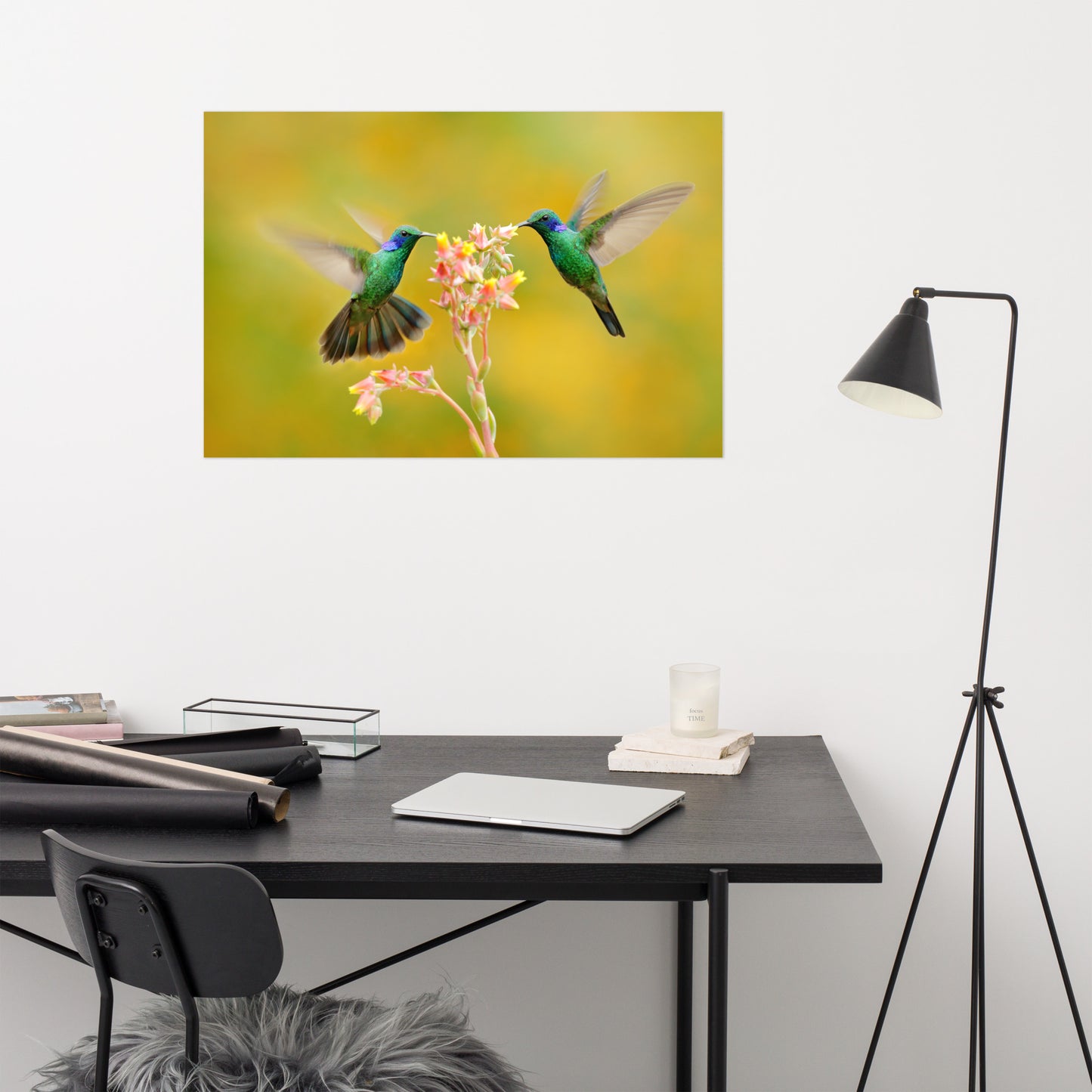 Hummingbirds with Little Pink Flowers Loose Wall Art Print