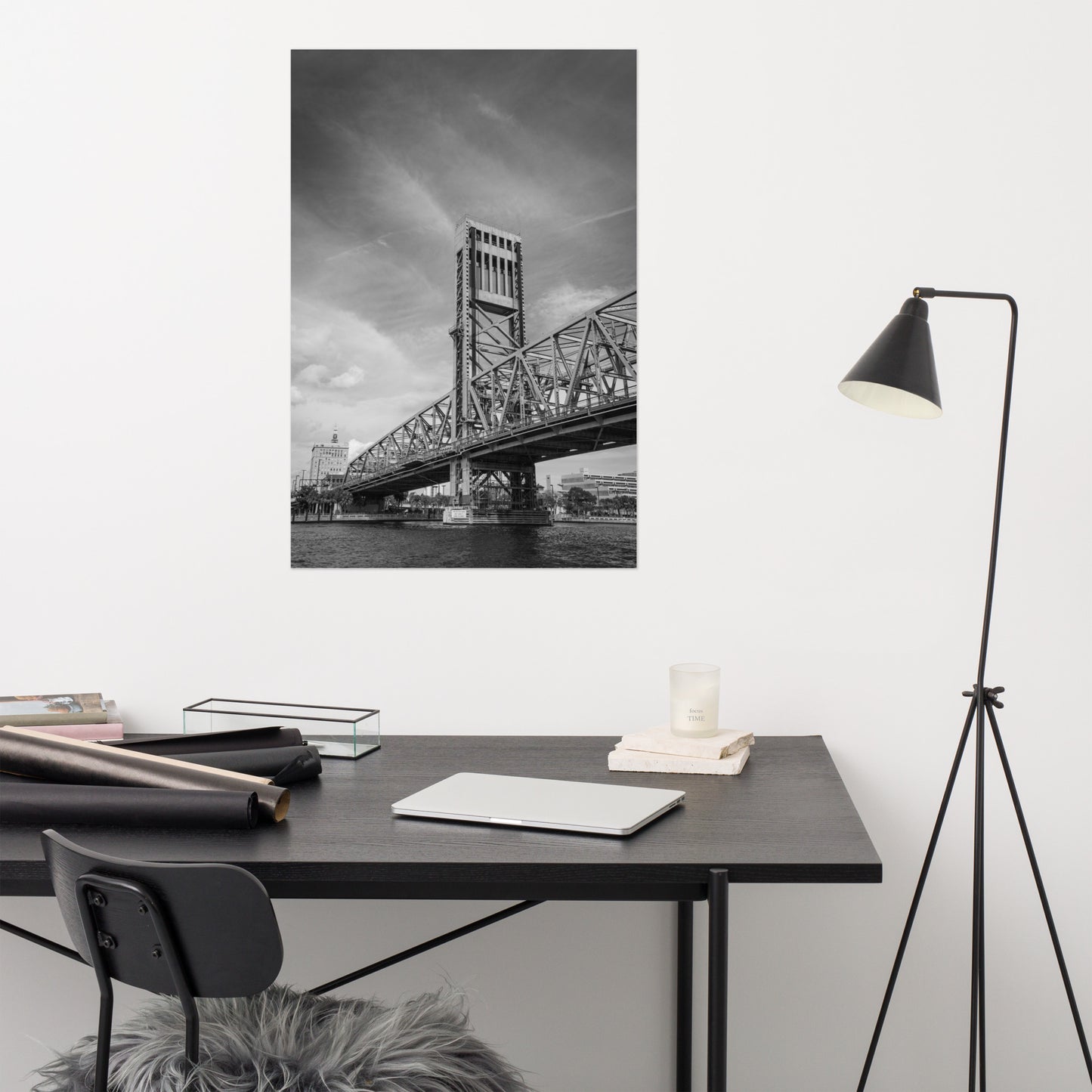 Lift Bridge of Jacksonville Florida Black and White Urban Landscape Photo - Loose Wall Art Print