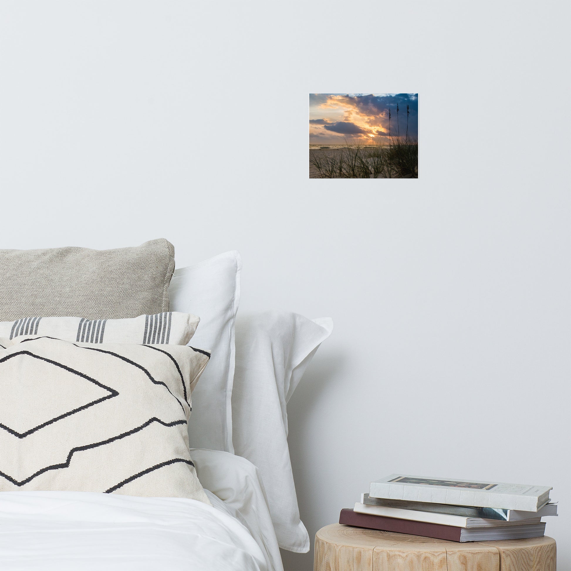 Beach Scene Wall Pictures: Peaceful Cloudy Sunset on Beach - Coastal / Seascape / Nature / Landscape Photograph Loose / Unframed / Frameless / Frameable Wall Art Print - Artwork