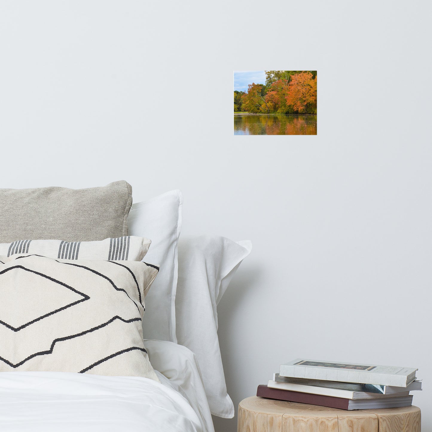 Art Above Master Bed: Colorful Trees in Fall Color Edge of Pond - Rural / Country Style Landscape / Nature Loose / Unframed / Frameless / Frameable Photograph Wall Art Print - Artwork