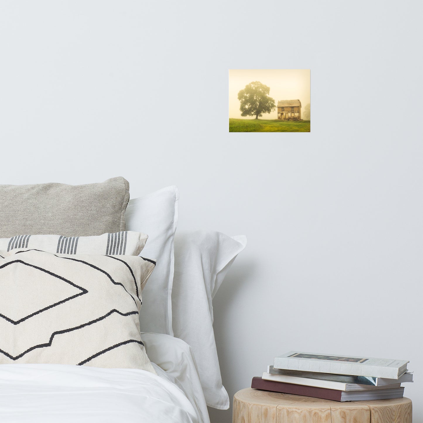Country Bedroom Wall Art: Old Farmhouse in Foggy Meadow Rustic - Rural / Country Style Landscape / Nature Photograph Loose / Unframed / Frameless / Frameable Wall Art Print - Artwork