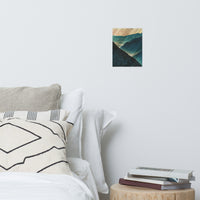 Faux Wood Misty Blue Silhouette Mountain Range Landscape Photo Loose Wall Art Print